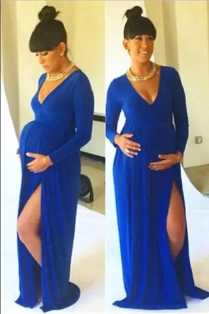 

2017 Spring New Arrival Long Sleeves Formal Evening Dresses Sexy V Neck Side Split Long Party Dresses Plus Size Pregnant Dresses