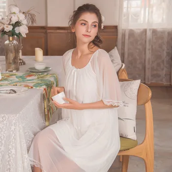 

YSMILE Y Soft Comfortable Women Summer Mesh Nightgown Loose Sweet Cute Princess Sleepdress Modal Half Sleeve Homewear For Female