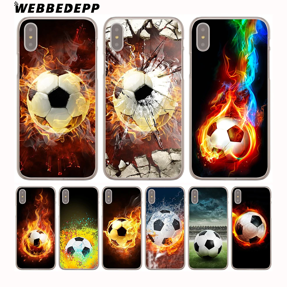 WEBBEDEPP Fire Football Soccer Ball Hard Phone Case for iPhone X XS Max XR 7 8 6S Plus 5 5S SE