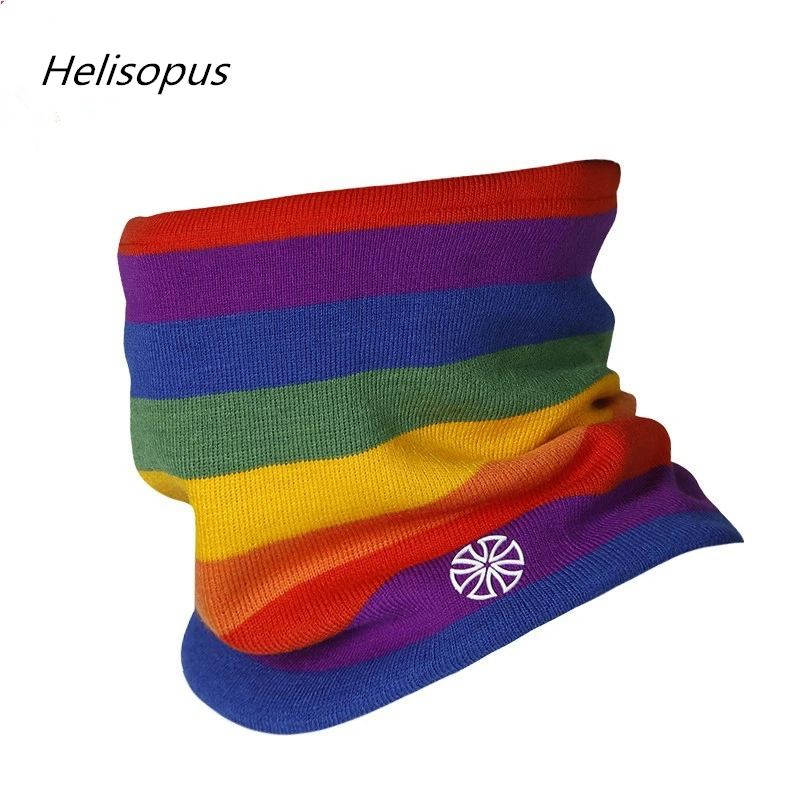

Helisopus New Men Multifunction Rainbow Knitted Cap Autumn Outdoor Sport Double-deck Polar Fleece Windproof Neck Ski Loop Scarf