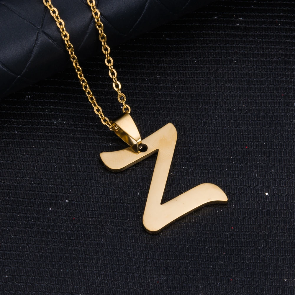 WANDO Small Letter Z Gold Color Initial Alphabet Necklaces 50cm chain ...