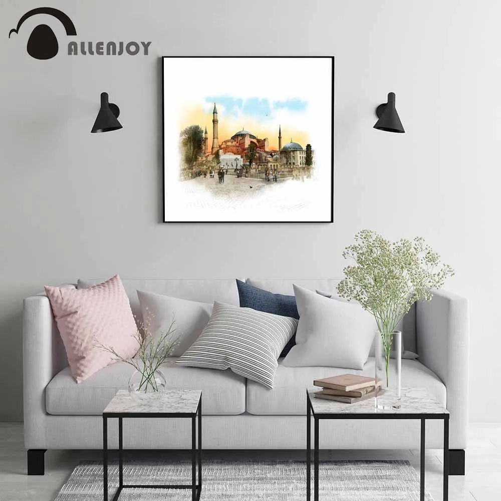 

Allenjoy Istanbul Turkey Canvas Paintings Hagia Sophia Sketch Landscape Pictures Watercolor Famous City Poster On the Wall Decor