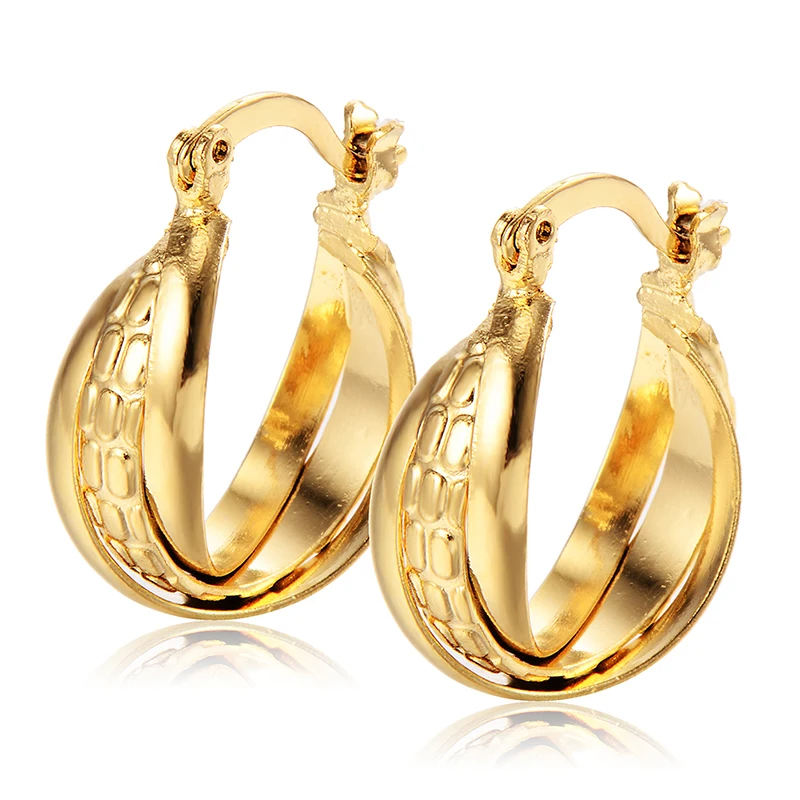 New Design Hoop Earrings 24K Yellow Gold Plated Twisted Earings For Women Girls Romantic Jewelry ...