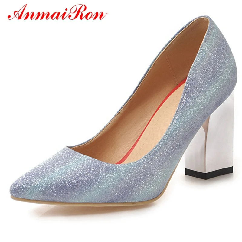 

ANMAIRON Women Fashion Pointed Toe Square Heel Fashion Shoes 2018 Women Shoes Casual Shoes Woman High Heel Size 34-39 LY588