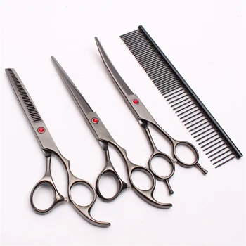 

7" 19.5cm Engraving Logo Black Srtaight Razor Grooming-for-dog Cutting Shears Thinning Scissors Pets Hair Clippers Add Bag C3002