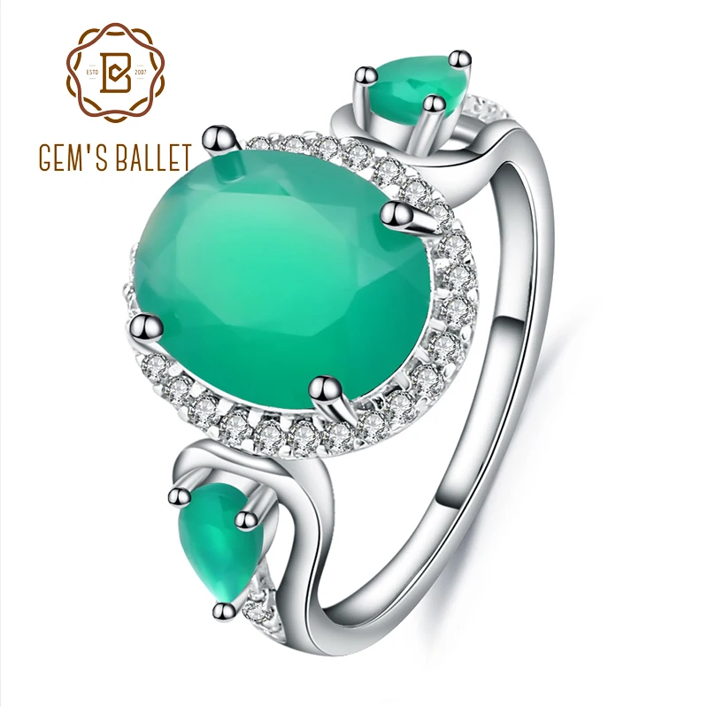 

Gem's Ballet 3.73Ct Natural Green Agate Gemstone Ring Solid 925 Sterling Silver For Women Vintage Onyx Rings Fine Jewelry