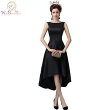 Реальное изображение, маленькие черные платья, вечерние платья, атласное простое короткое спереди длинное сзади вечернее платье для выпускного вечера, дизайн на заказ