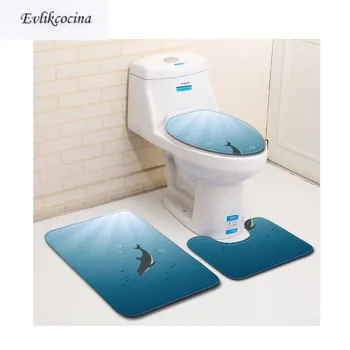 

Free Shipping 3pcs Dolphins Swiming Banyo Bathroom Carpet Toilet U Bath Mats Set Non Slip Pad Tapis Salle De Bain Alfombra Bano