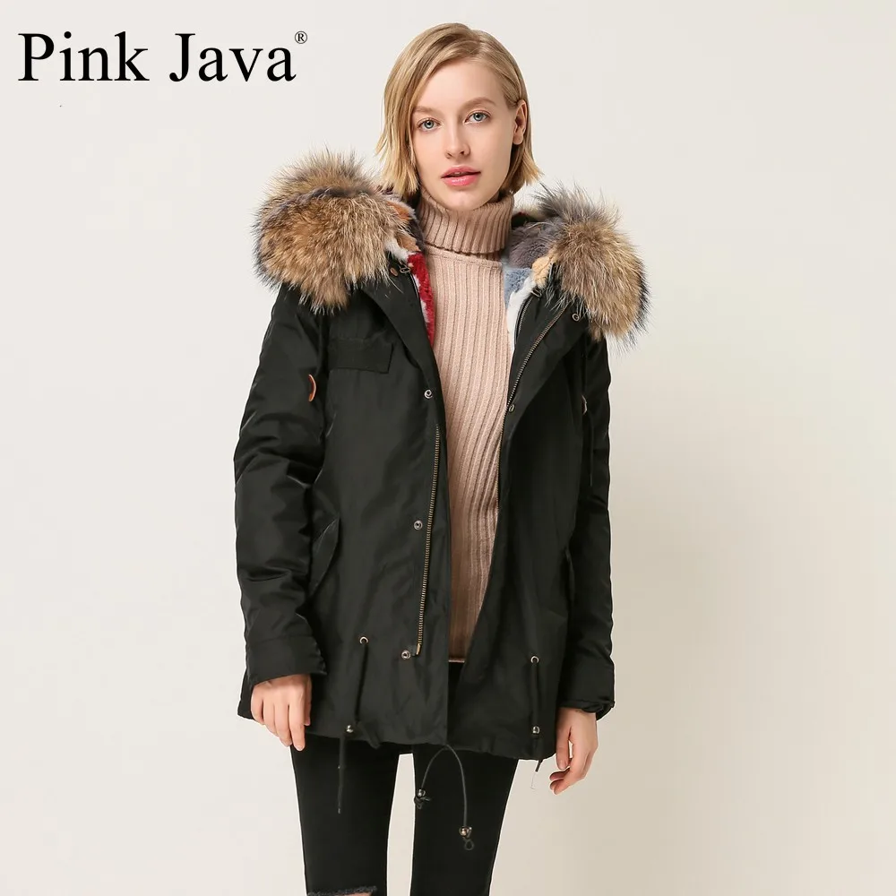

QC1879 pink java natural multi color rabbit fur lined cheap parka
