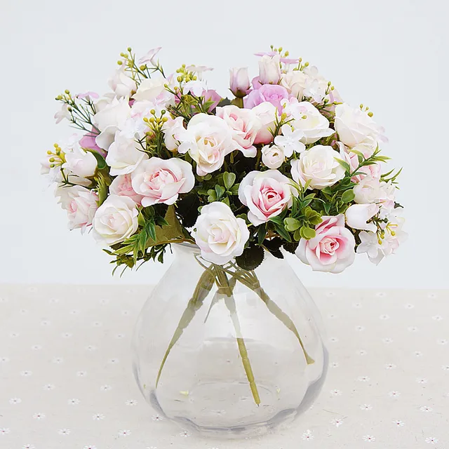 Jarown Artificial Small Roses Flower Bouquet Decorative Silk Flowers Jarown Artificial Small Roses Flower Bouquet Decorative Silk Flowers Table Arrange For Wedding Home Party Decoration
