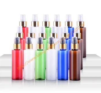 

100ml pretty colors PET bottle with shiny gold aluminum sprayer.mist PET bottle. travel refillable perfume container