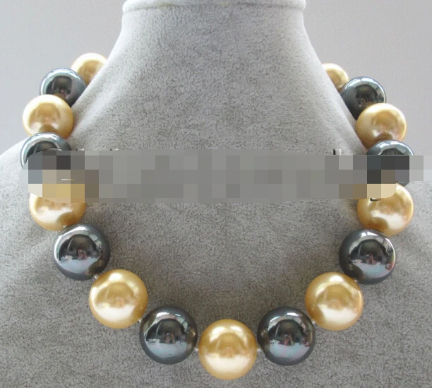 

Miss charm Jew2093 perfect round black and golden south sea shell pearl necklace