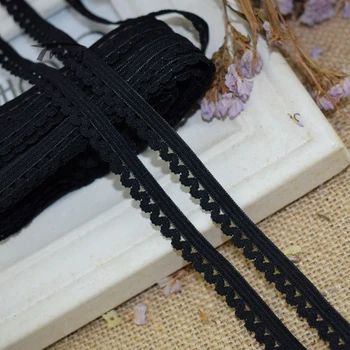 

#1351 Black Tape "S" Shape Wave Edge Strap Nylon Webbing Lace Trim Elastic Bands 8yards/lot diy Cloth underwear Pants Waistband