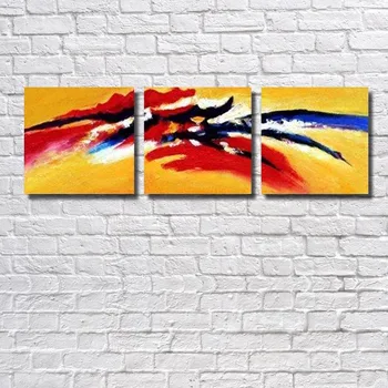 

100% Hand-painted Oil Painting Home Decor the Sitting Room The Bedroom 3 spell Abstract Red Yellow Painting Wall Pictures Art