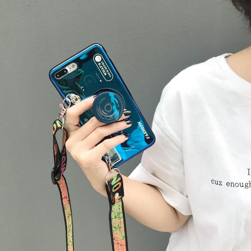 

3D Retro Camera lanyard Case For Iphone X XR XS MAX 6S 7 8 Plus for Stand Holder Silicone Case