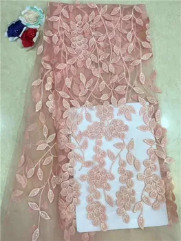 

New Nigerian Embroidered Mesh Lace Fabric Bride Wedding Fabrics pink french lace African Net Tulle lace 5 yards