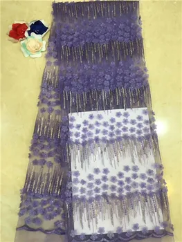 

African Lace fabric Hot Sell Mesh 2019 New Arrival purple Color african cord Lace with sequins High Quality 5 yards