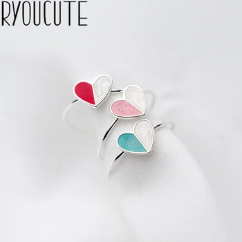 

RYOUCUTE 100% Real Silver Color Jewelry Fashion Big Colorful Heart Rings for Women Bijoux Statement Antique Ring Anillos