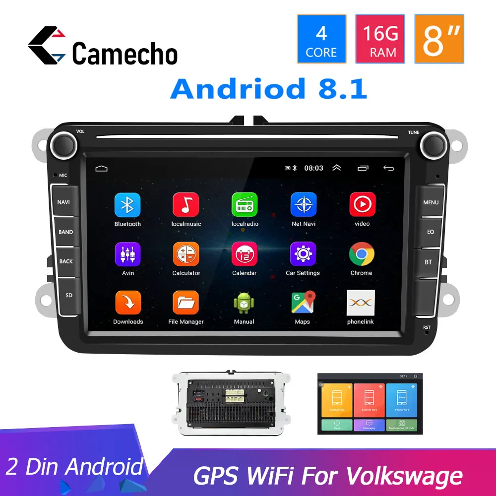 Camecho Android 8,1 2 Din Автомобильный MP5 мультимедийный gps WiFi 8 ''автомобильный Радио стерео для Volkswagen/Seat/Skoda/Passat/Golf/Polo