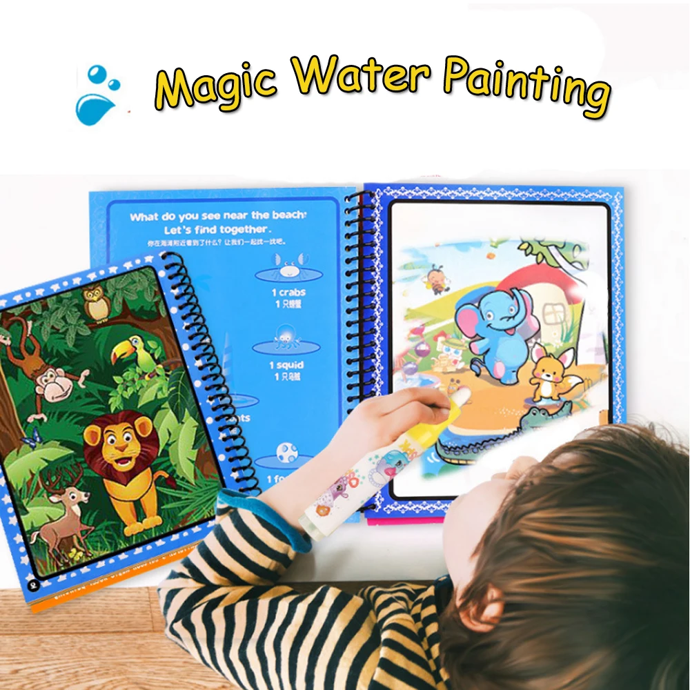 

Magic Water Pen Painting Drawing Board & Montessori Coloring Book Doodle For Kids Toys Magic Water Drawing Book Birthday Gift