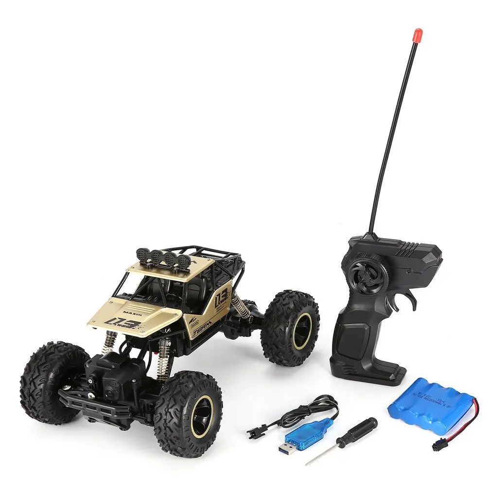 

1/16 2.4GHz Alloy Body Shell Rock Crawler 4WD Double Motors Off-road Remote Control Gold RC Bigfoot Climbing Car Vehicle Toys