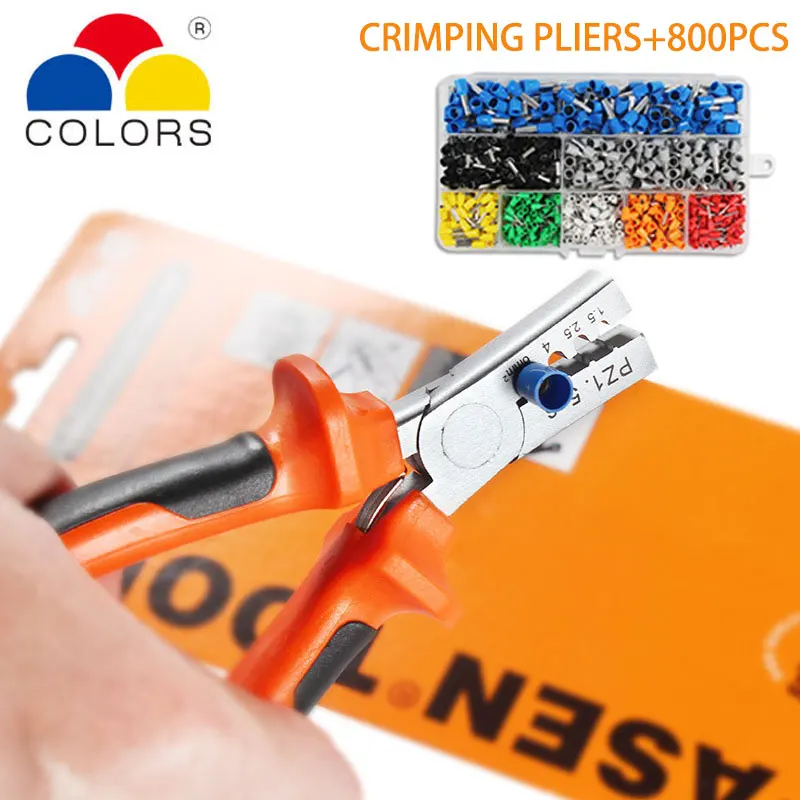 PZ1.5-6 + 800pcsMini обжимные плоскогубцы Набор 1 25-6.0mm2 с 800 шт. обжимной Стриппер AWG 10-23