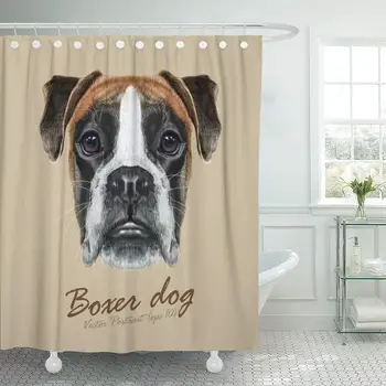 

Shower Curtain with Hooks Breed Portrait of Boxer Dog on Beige Fawn is Short Haired Developed in Germany Face