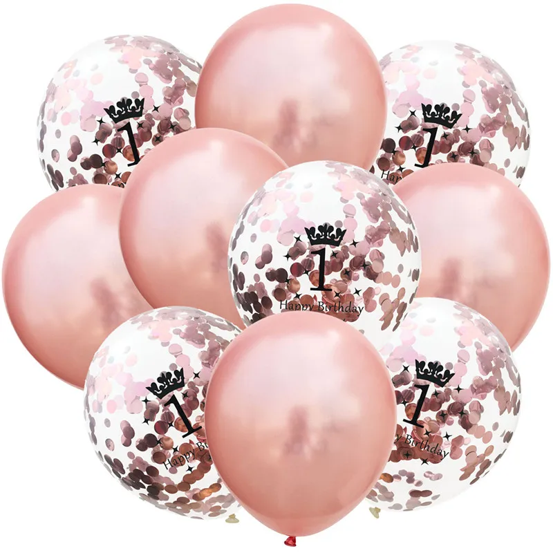 

5/10pcs Gold 1st Birthday Balloon One 1 Year Old First Happy Birthday Party Decor Confetti Ballon Baby Shower Girl Favor