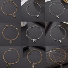 Милые 26 Браслеты с буквами для женщин, амулеты, буквы, стразы, двухсторонние браслеты, золото, серебро, металл, ручная работа, рождественские украшения