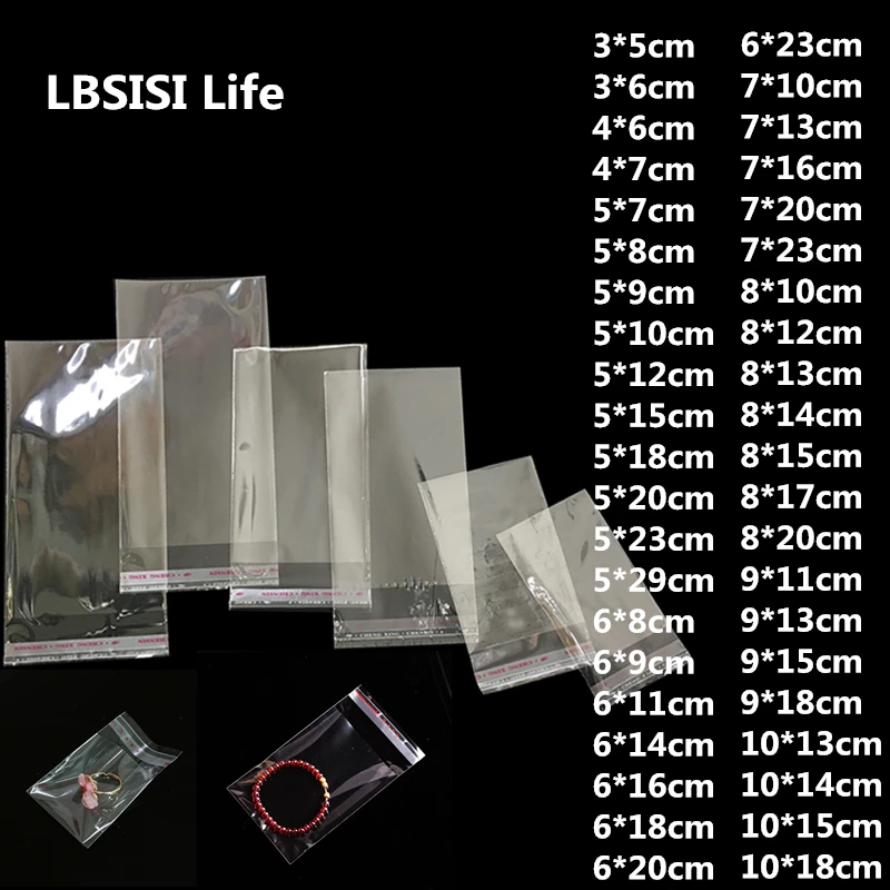 LBSISI Life 200pcs Small Long Transparent Plastic Bag Clear Top