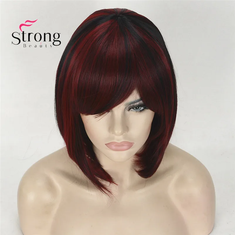 StrongBeauty короткий прямой коричневый выделенный Боб сторона подметает челка синтетический парик выбор цвета