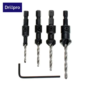 

Drillpro 4pcs Countersink Drill Bit Set Woodworking Tools #6 #10 #13 #16 Carpentry Wood Drilling High Quality