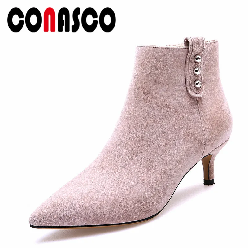 

CONASCO Elegant Women High Heeled Pumps Sexy Pointed Toe Autumn Winter Martin Shoes Woman Side Zipper Comfort Office Pymps