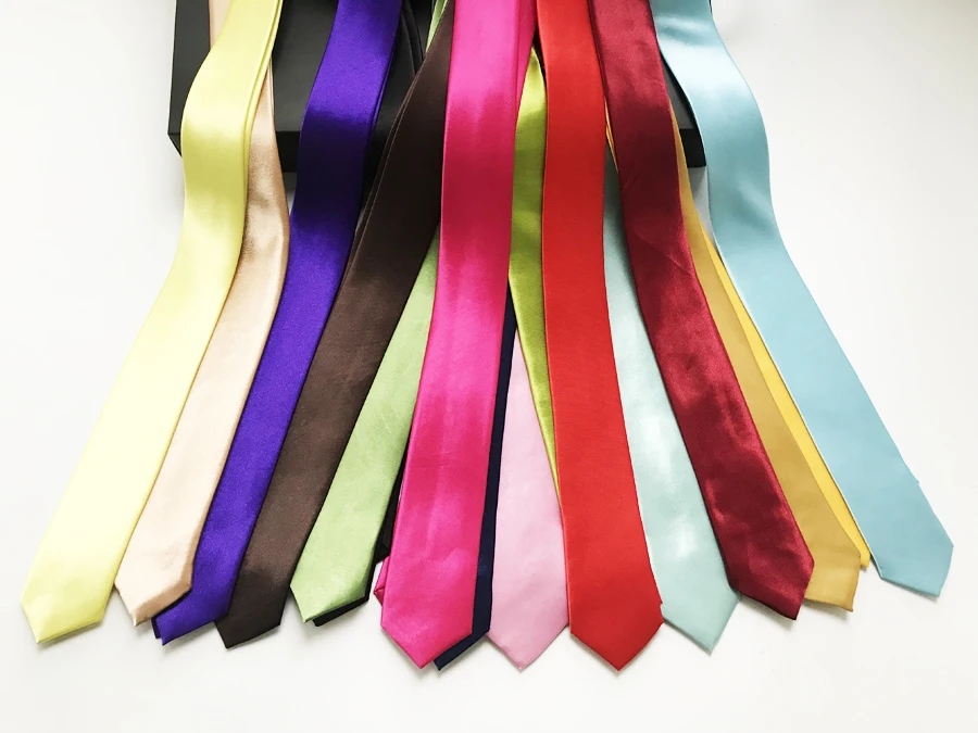 Однотонные атласные галстуки 5 см, Модные Узкие тонкие галстуки для вечерние, вечеринки и взрослых (30 цветов на выбор)