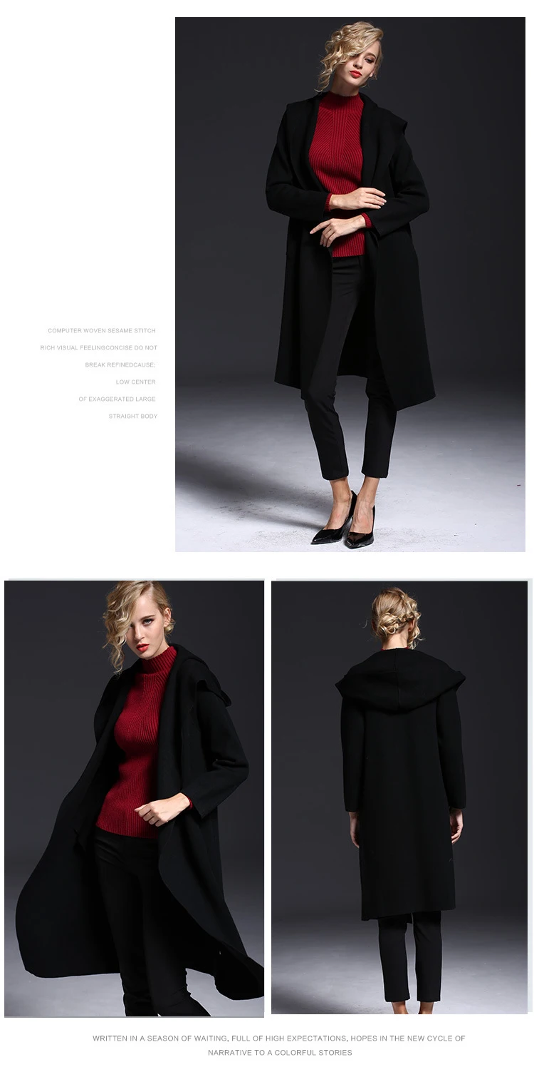 Autumn and winter Europe and the United States new fashion casual women's long coat Slim hooded solid color pocket ladies thick sweater cardigan tide (3)