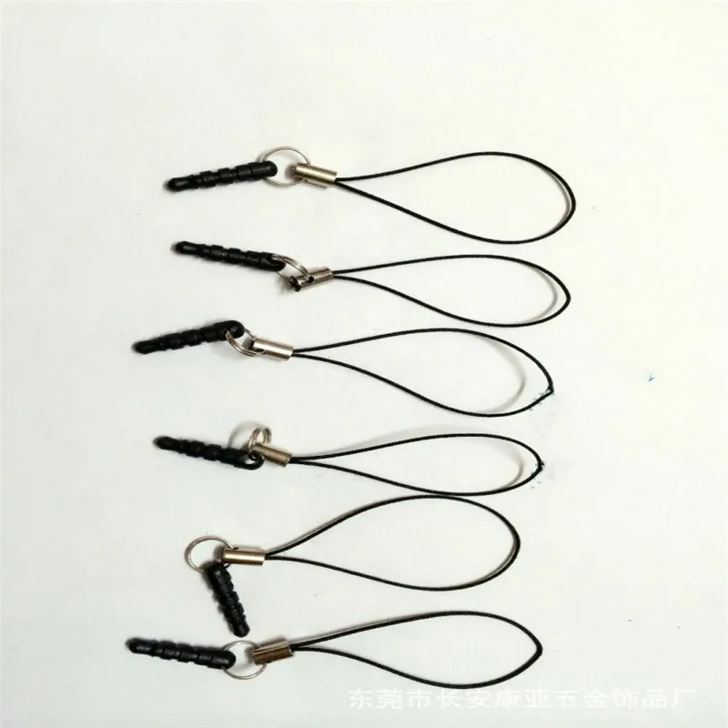 10 pcs Cell Phone Charm Adapter 3.5mm Earphone Dust Plugs Charm Black Straps Smartphone universal mobile phone accessories