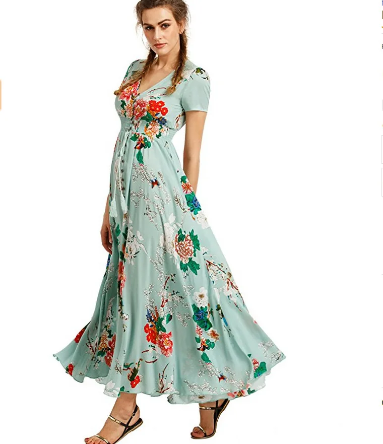 Summer dresses Women's Button Up Split Floral Print Flowy Party Maxi ...