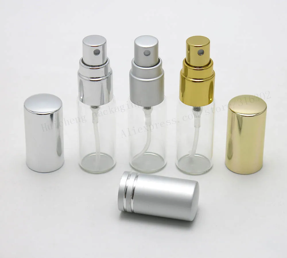Frasco de Perfume de Vidro Atomizador de Vidro de Alumínio da Amostra Frasco da Fragrância de 15 Mini Spray 10 Está Disponível 50x5 ml 5cc 7 Cheap Garrafas reutilizáveis
