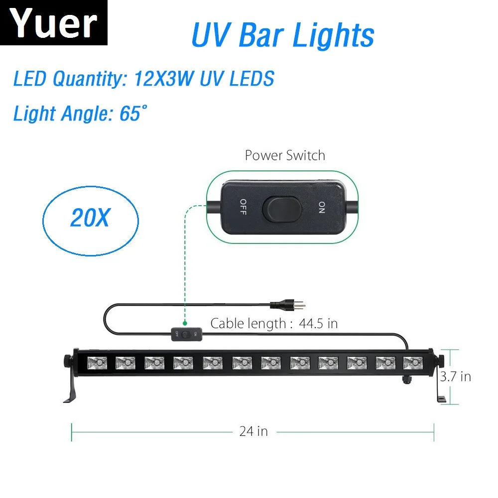 UV LED Bar Black Lights 12X3W Wall Wash For Halloween Glow Party Hotel Club DJ Stage Blacklight Dorm Color | Лампы и освещение