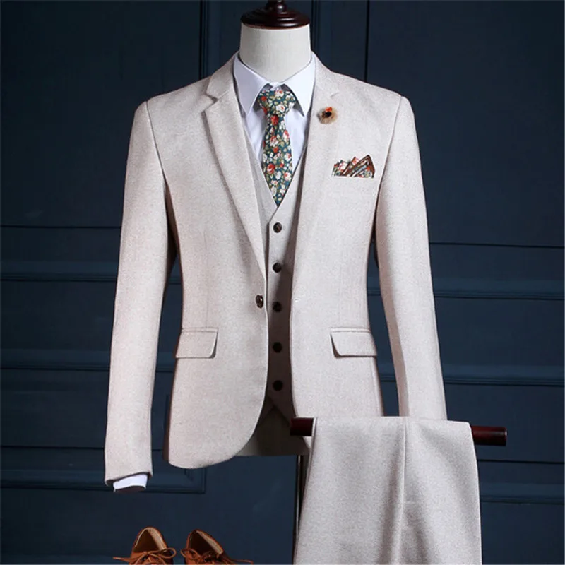 RUELK Men Wedding Suits 2019 Slim Fit Real Groomsmen Beige Shawl Lapel Groom Suit Mens Tuxedo Blazer Wedding/Prom Suits 3 Pieces