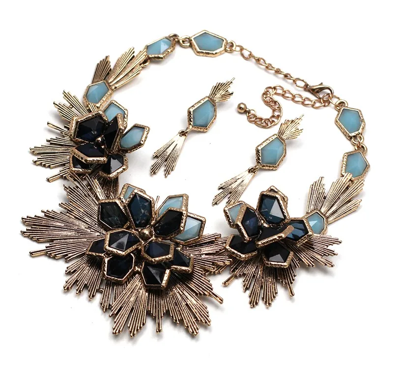 Flower jewelry set necklace matching earring fashion Unique Europe Party choker statement Necklace pendant necklace jewelry (red) NHJJ0798