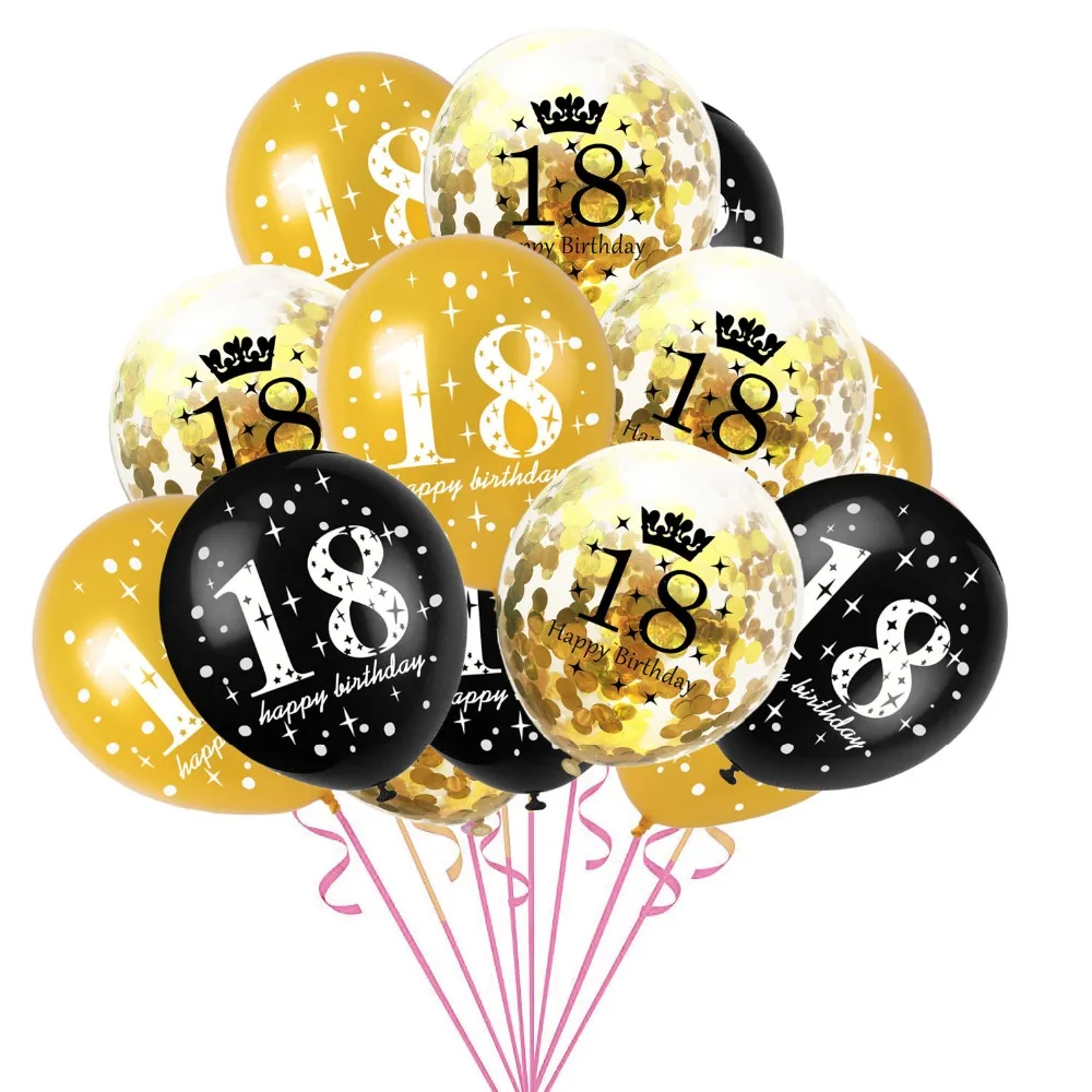 15Pcs Happy Birthday Number Gold Black Latex Confetti Balloons 18 30 40 50 60 Wedding Anniversary Birthday Party Decoration