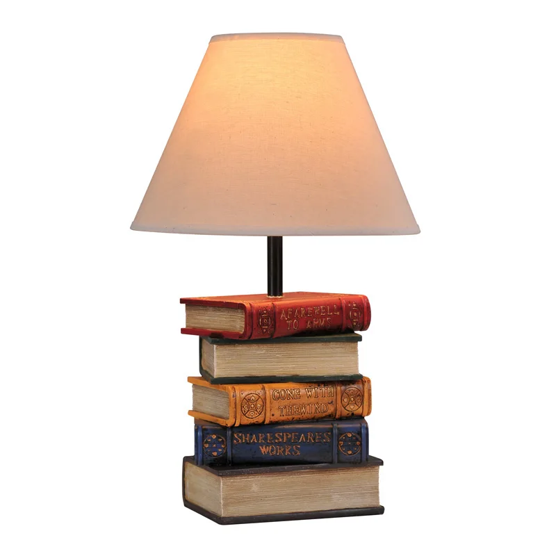 

Modern Resin Books Desk Lighting Fixtures Table Creative White fabric Shade Bedsides table lights Reading room bedroom desk Lamp