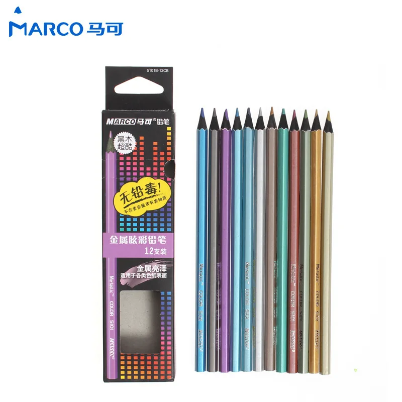 

Marco Metallic Art Colored Pencils 12 Colors Drawing Sketches Mitsubishi Colour Pencil School Supplies Secret Garde Pencil