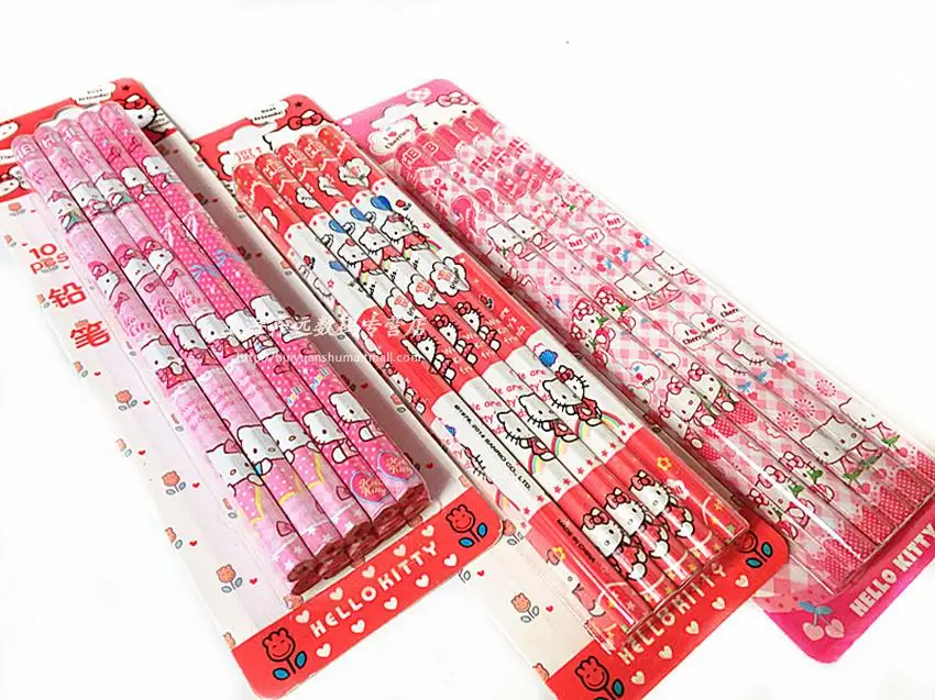 

10 pcs/lot Cute Cartoon Kawaii Hello Kitty Mickey Wooden Standard Pencil For Kids Gift Korean Stationery
