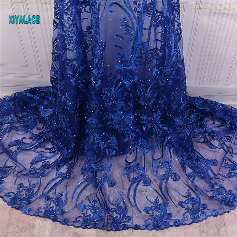 African lace fabric Beads Lace Fabric Embroidered Nigerian Net Laces Fabric Bridal High Quality French Tulle YA2258B-1