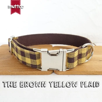 

MUTTCO retailing resistance to bite self-design collar THE BROWN YELLOW PLAID double cloth handmade basic collar 5 sizes UDC067