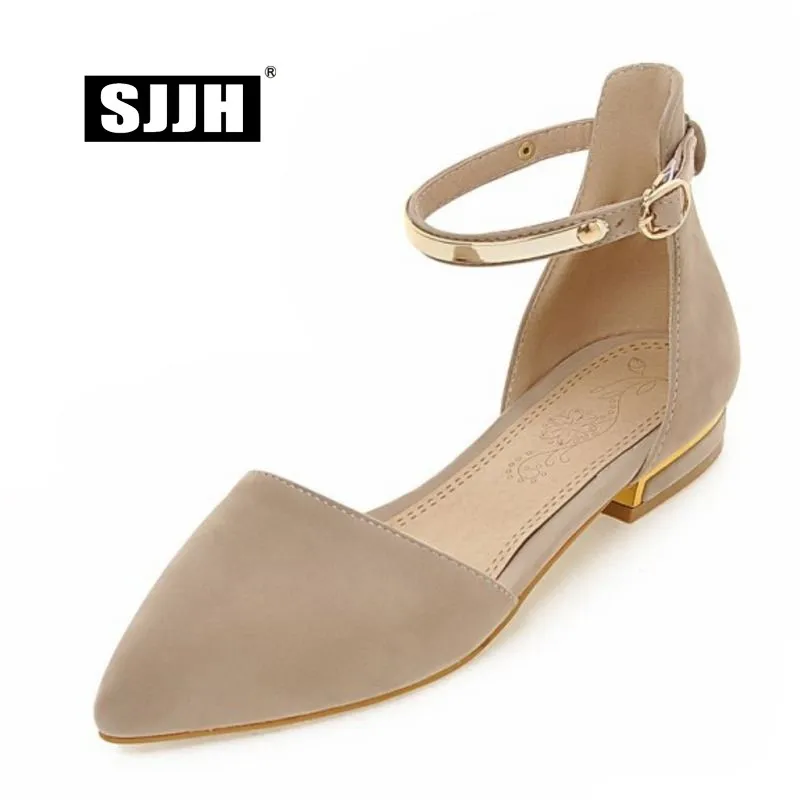 SJJH Woman Flock Flat Sandal with Pointed Toe Cover Heel Comfortable Flats Fashion Shoes Casual Footwear Large Size PP187