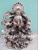 

Handmade silver sit dragon kuanyin statue
