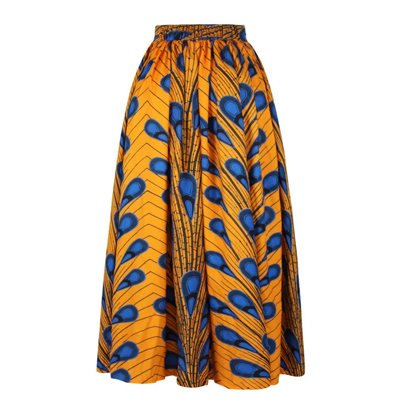 Анкара с Африканским принтом Макси юбка синий желтый павлин бальное платье стиль для женщин Длинная пляжная юбка длиной до пола эластичная Женская